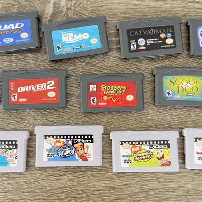 LOT 107B: Nintendo Game Boy Advance Games w/ Game Boy Case - Super Mario Bros., Frogger's Adventures, Spongebob, GBA Video Cartoons...