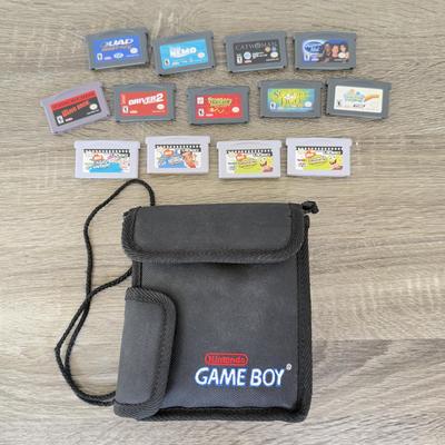 LOT 107B: Nintendo Game Boy Advance Games w/ Game Boy Case - Super Mario Bros., Frogger's Adventures, Spongebob, GBA Video Cartoons...