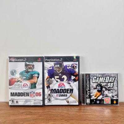 LOT 145B: Playstation Game Storage Box w/ PS1 NFL Gameday '98 & PS2 Games - Madden 2005 & 2006