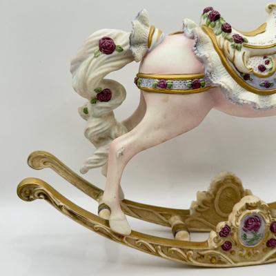 LOT 167B: The Franklin Mint Victorian Rose Porcelain Rocking Horse
