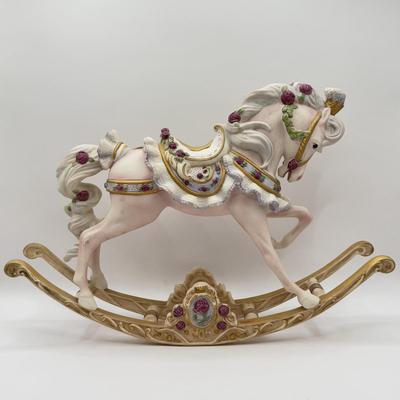 LOT 167B: The Franklin Mint Victorian Rose Porcelain Rocking Horse