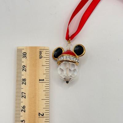 LOT 174A: Art of Disney Swarovski Crystal Mickey Santa Hat Ornament w/ Mickey Stand