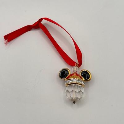 LOT 174A: Art of Disney Swarovski Crystal Mickey Santa Hat Ornament w/ Mickey Stand
