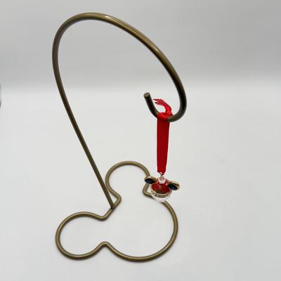 LOT 174A: Art of Disney Swarovski Crystal Mickey Santa Hat Ornament w/ Mickey Stand