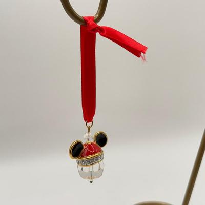 LOT 174A: Art of Disney Swarovski Crystal Mickey Santa Hat Ornament w/ Mickey Stand