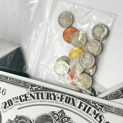 LOT 190J: Currency Collector Lot: Million Dollar Bill, Movie Money, Mini Coins and Pocket Knife