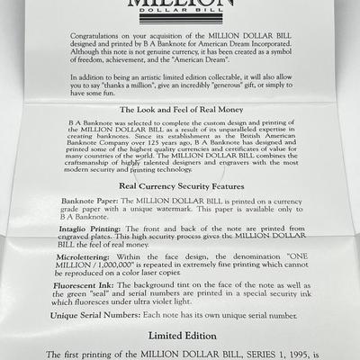 LOT 190J: Currency Collector Lot: Million Dollar Bill, Movie Money, Mini Coins and Pocket Knife