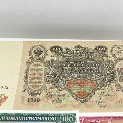 LOT 191J: International Currency Collection: WWII Japanese Occupation of Philippines 5 Pesos, 1910 One Hundred Rubles and More