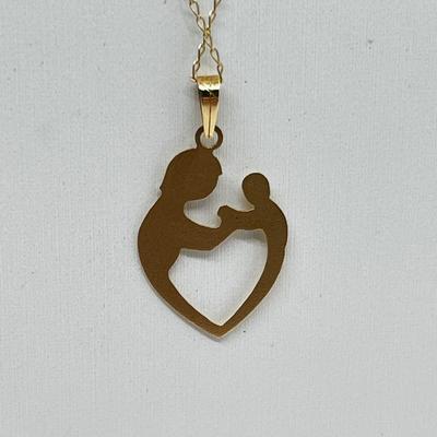LOT 195J: 14K Yellow Gold 17" Chain and "Mother & Child" Heart Pendant