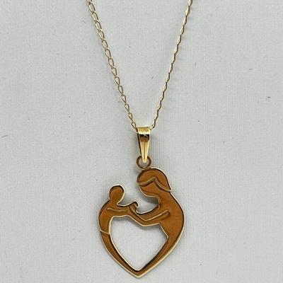 LOT 195J: 14K Yellow Gold 17" Chain and "Mother & Child" Heart Pendant