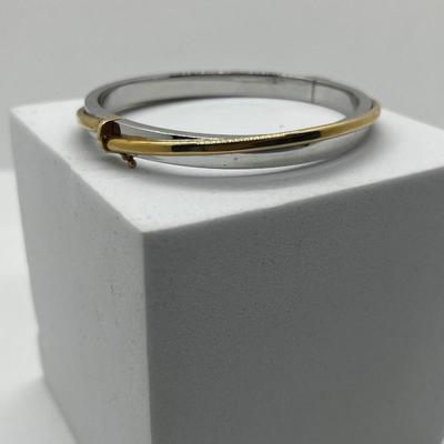 LOT 198J: 14K White and Yellow Gold Aurafin Bangle Bracelet-16.25 Grams