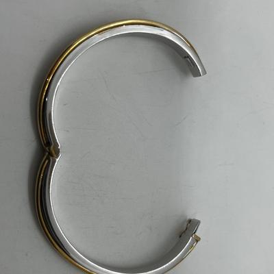 LOT 198J: 14K White and Yellow Gold Aurafin Bangle Bracelet-16.25 Grams