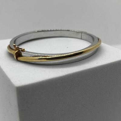 LOT 198J: 14K White and Yellow Gold Aurafin Bangle Bracelet-16.25 Grams