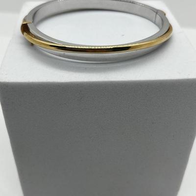 LOT 198J: 14K White and Yellow Gold Aurafin Bangle Bracelet-16.25 Grams