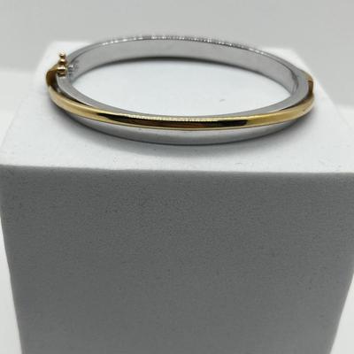 LOT 198J: 14K White and Yellow Gold Aurafin Bangle Bracelet-16.25 Grams