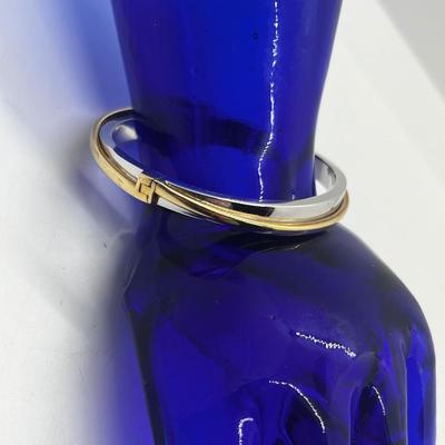 LOT 198J: 14K White and Yellow Gold Aurafin Bangle Bracelet-16.25 Grams