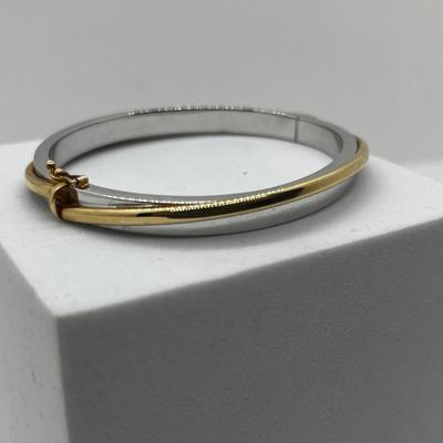 LOT 198J: 14K White and Yellow Gold Aurafin Bangle Bracelet-16.25 Grams
