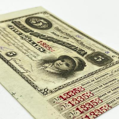 LOT 202J: 1880 State of Louisiana $5 USA Bond