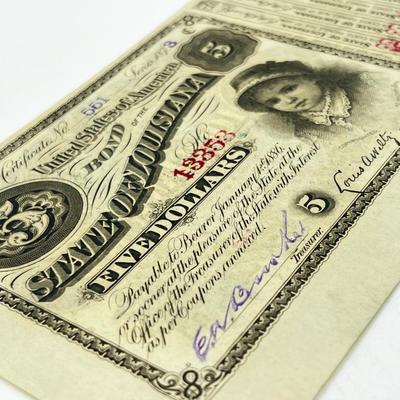 LOT 202J: 1880 State of Louisiana $5 USA Bond