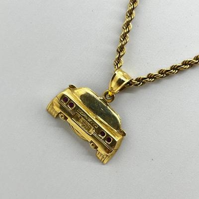 LOT 206J: 14K Yellow Gold Rope Chain and "Corvette" Charm-12.35 Grams