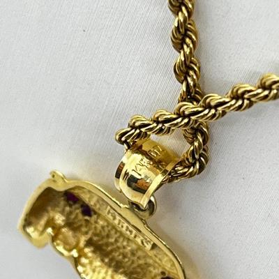 LOT 206J: 14K Yellow Gold Rope Chain and "Corvette" Charm-12.35 Grams