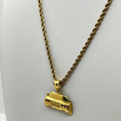 LOT 206J: 14K Yellow Gold Rope Chain and "Corvette" Charm-12.35 Grams