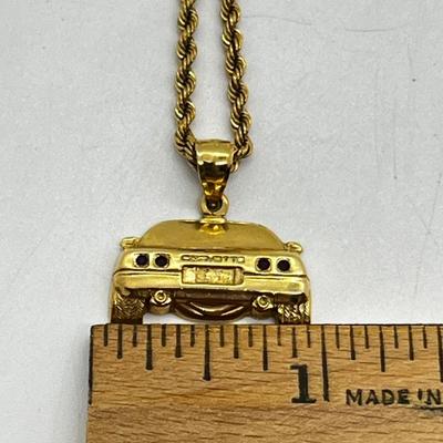 LOT 206J: 14K Yellow Gold Rope Chain and "Corvette" Charm-12.35 Grams