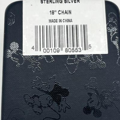 LOT 209J: Sterling Mickey Mouse Size 8.5 Ring and Sterling 18" Chain with Mickey Mouse Charm-7.93 Grams