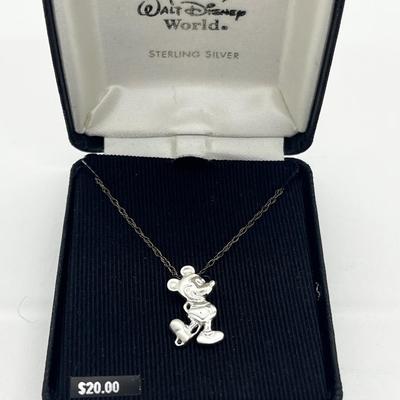 LOT 209J: Sterling Mickey Mouse Size 8.5 Ring and Sterling 18" Chain with Mickey Mouse Charm-7.93 Grams