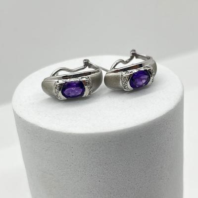 LOT 213J: 14K White Gold and Purple Gemstone Pierced Earrings-4.54 GTW