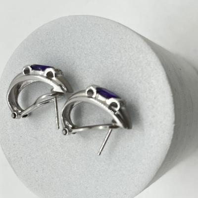 LOT 213J: 14K White Gold and Purple Gemstone Pierced Earrings-4.54 GTW