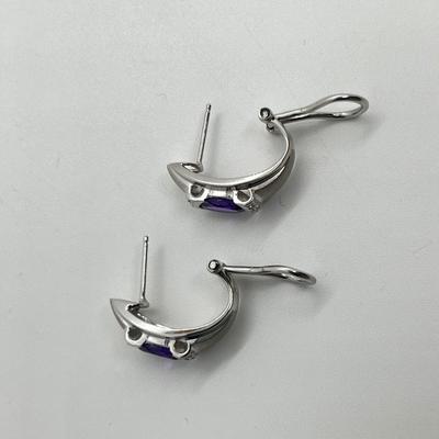 LOT 213J: 14K White Gold and Purple Gemstone Pierced Earrings-4.54 GTW