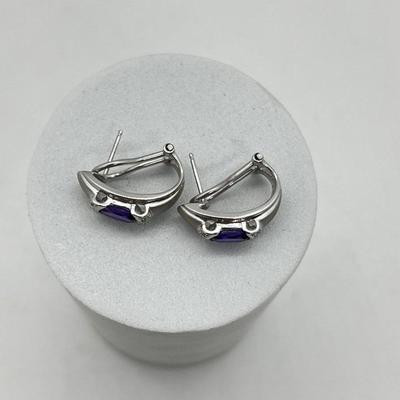 LOT 213J: 14K White Gold and Purple Gemstone Pierced Earrings-4.54 GTW