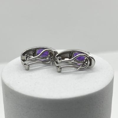 LOT 213J: 14K White Gold and Purple Gemstone Pierced Earrings-4.54 GTW