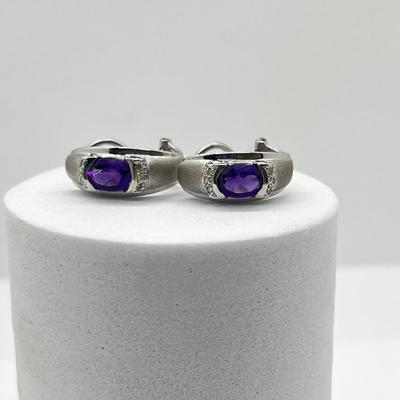 LOT 213J: 14K White Gold and Purple Gemstone Pierced Earrings-4.54 GTW