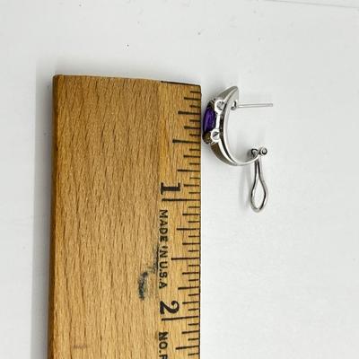 LOT 213J: 14K White Gold and Purple Gemstone Pierced Earrings-4.54 GTW