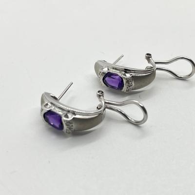 LOT 213J: 14K White Gold and Purple Gemstone Pierced Earrings-4.54 GTW