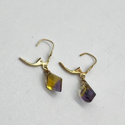 LOT 215J: 14K Yellow Gold Earrings and 16" Necklace with Beautiful Two Toned Gemstones