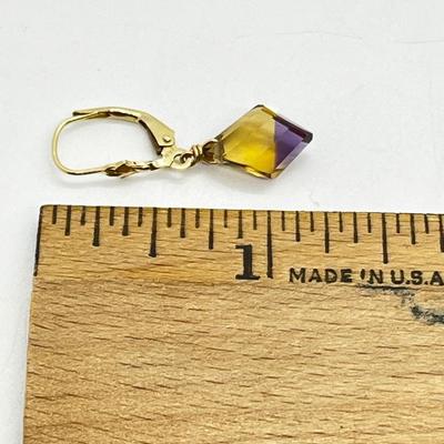 LOT 215J: 14K Yellow Gold Earrings and 16" Necklace with Beautiful Two Toned Gemstones