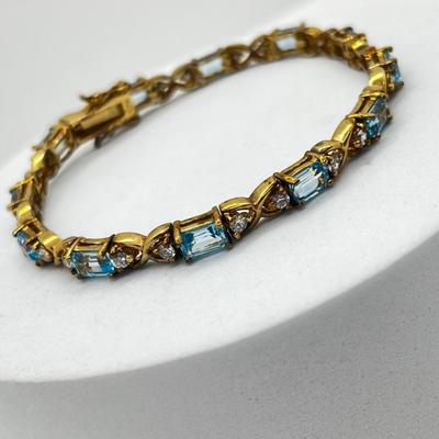 LOT 227J: Gold Vermeil Sterling Tennis Bracelet with Multi-Colored Gemstones-13.87 GTW