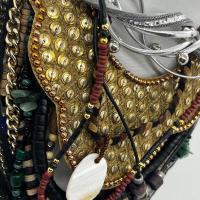 LOT 237J: Unique Funky Necklace Collection + Turquoise Beaded Bracelet