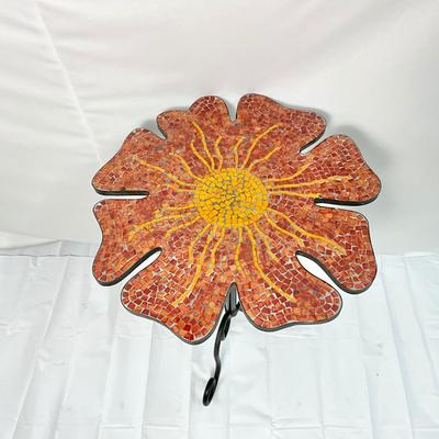 Lot P 653 Pier 1 Imports Flower/Sun Figural Side Table/Plant Stand Mosaic Tile, Wrought Iron Base