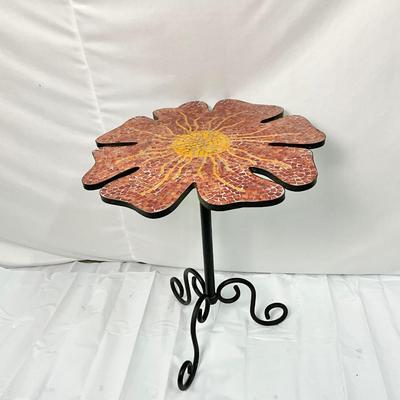 Lot P 653 Pier 1 Imports Flower/Sun Figural Side Table/Plant Stand Mosaic Tile, Wrought Iron Base