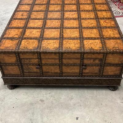 Lot P 655 Extra Large World Map Decorated “ Trunk Like “ Footed Coffee Table with Two Drawers