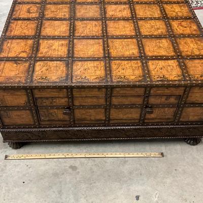 Lot P 655 Extra Large World Map Decorated “ Trunk Like “ Footed Coffee Table with Two Drawers
