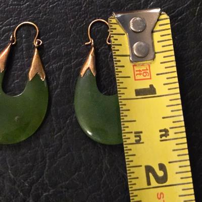 Vintage Spinach Jade With Gold Plate Earrings