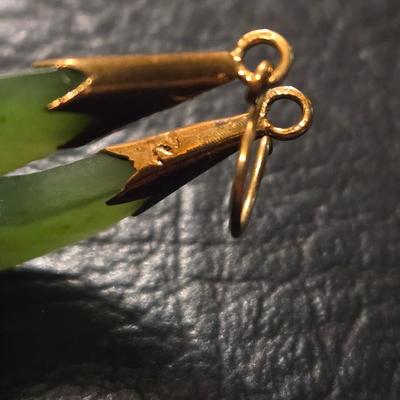 Vintage Spinach Jade With Gold Plate Earrings
