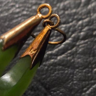 Vintage Spinach Jade With Gold Plate Earrings