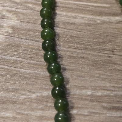 Sterling Clasp Spinach Jade Beaded Necklace