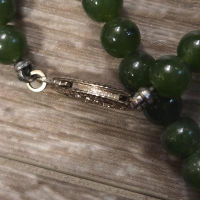 Sterling Clasp Spinach Jade Beaded Necklace